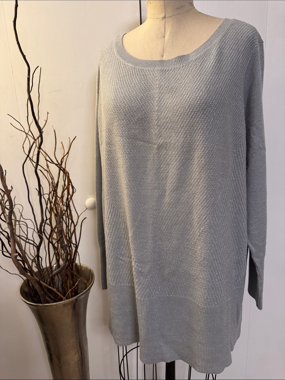 Worthington Silver Shimmer Scoop Neck Knit Sweater